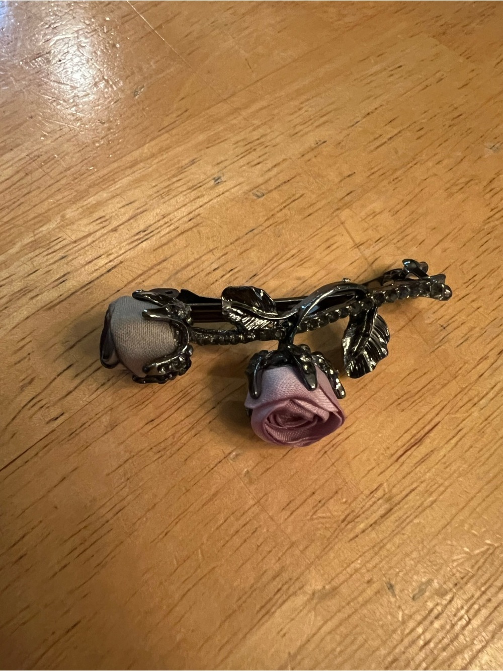 Vintage Gunmetal Rose Floral Hair Barrette with Dusty Pink Roses